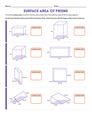 Surface Area of Prisms | Worksheet 