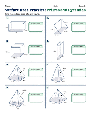 Surface Area Practice: Prisms and Pyramids | Worksheet 