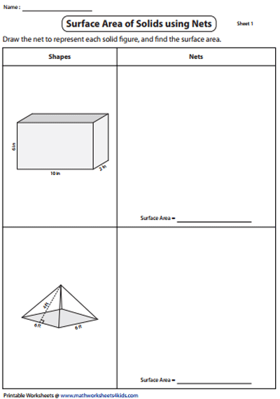 surface area with nets worksheet