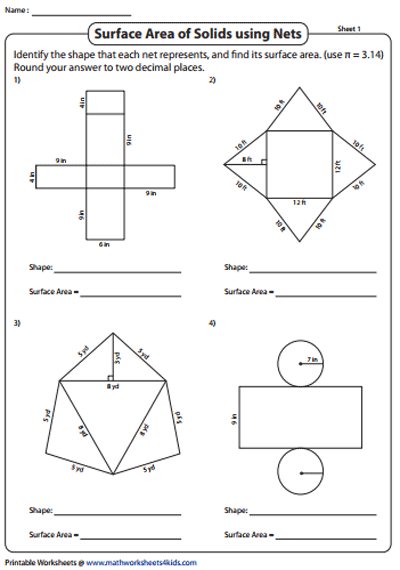 surface area with nets worksheet