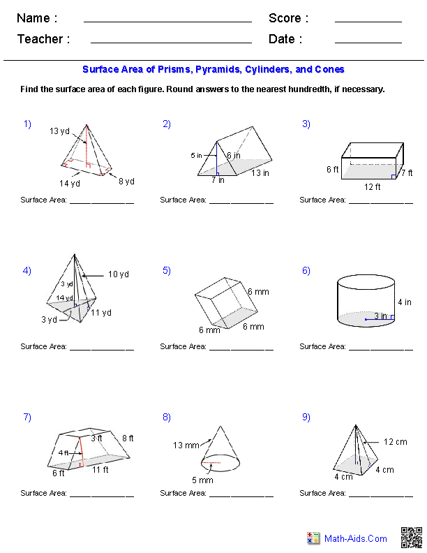 surface area word problems worksheet pdf