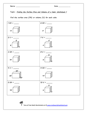 Topic : Finding The Surface Area And Volume Of A Cube- Worksheet 1 ...