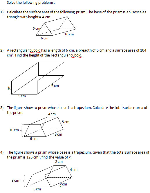 Find The Surface Area Of Solids II (Worksheets &  Solutions)