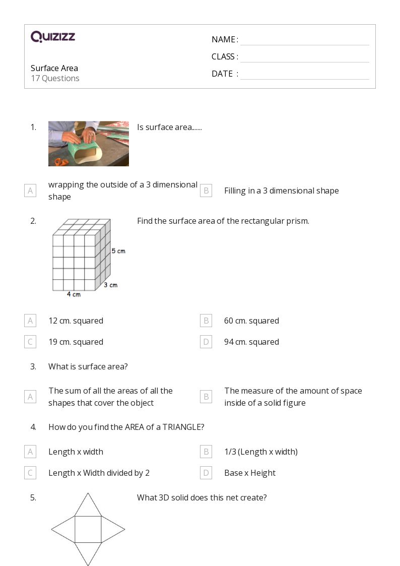 50+ Surface Area worksheets for 7th Class on Quizizz | Free ...