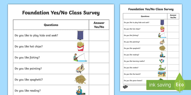 Foundation Yes or No Class Survey Worksheet / Worksheet