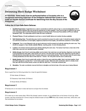 swimming merit badge worksheet answers