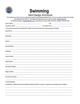 swimming merit badge worksheet
