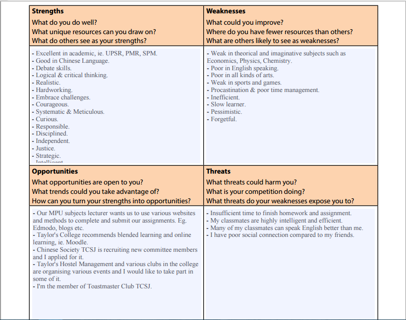 My SWOT Analysis - Chun Ly @ TCSJ
