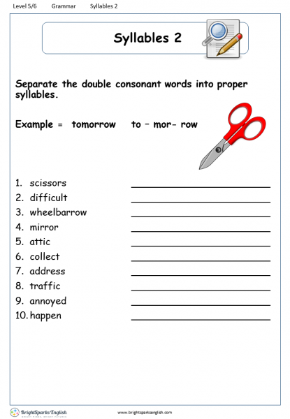 Syllables Worksheet - English Treasure Trove