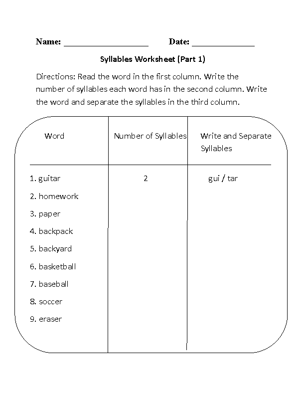 worksheets library | Syllables Worksheets