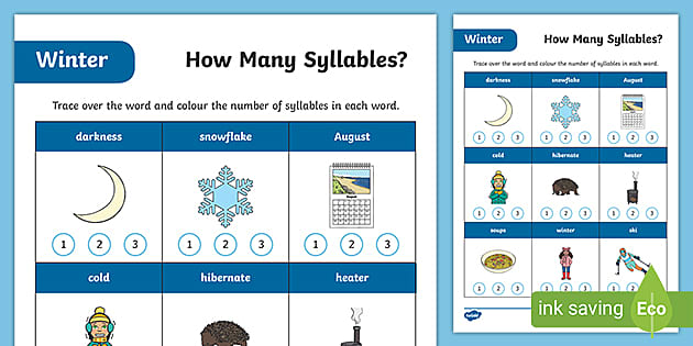 How Many Syllables? Winter Worksheet (teacher made) - Twinkl