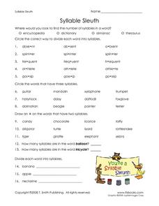Syllable Sleuth Worksheet for 2nd - 5th Grade | Lesson Planet