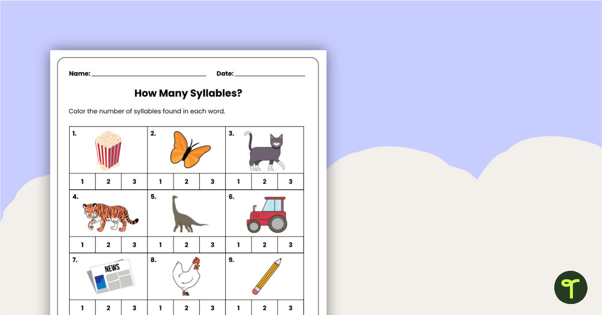 syllable worksheet 2nd grade