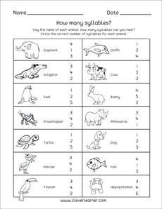 Word syllable worksheets for preschool and kindergarten kids