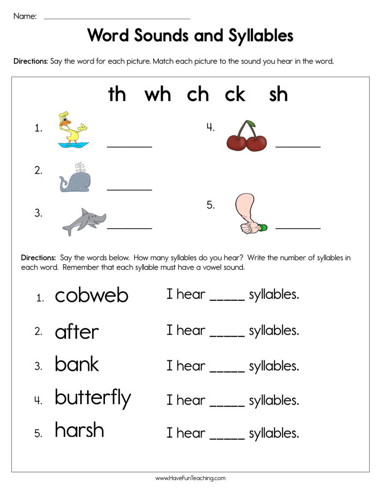 Word Sounds and Syllables Worksheet  