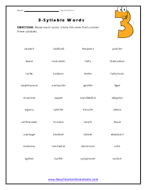 Syllable Worksheets