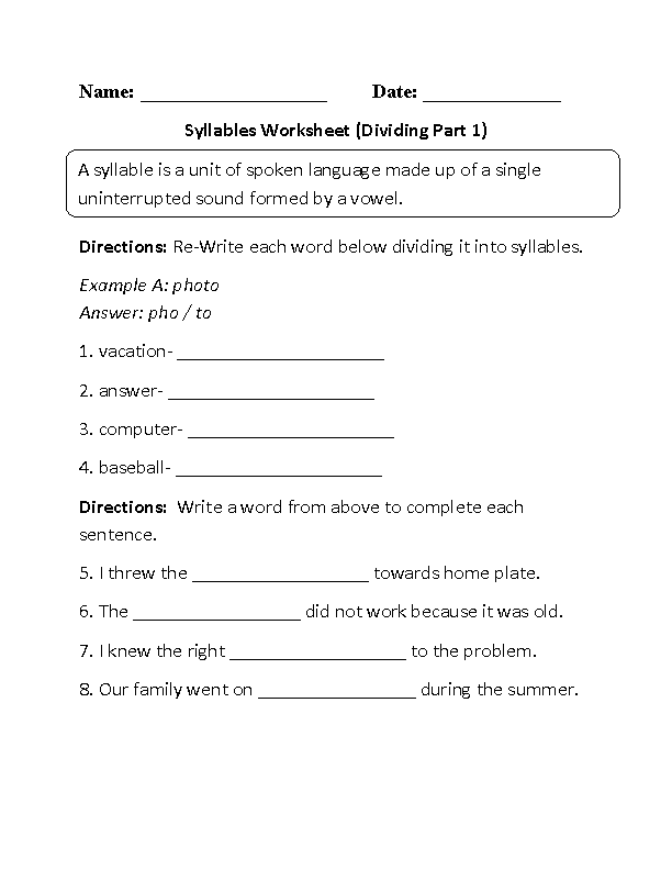 worksheets library | Syllables Worksheets