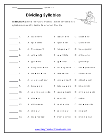 Syllable Worksheets