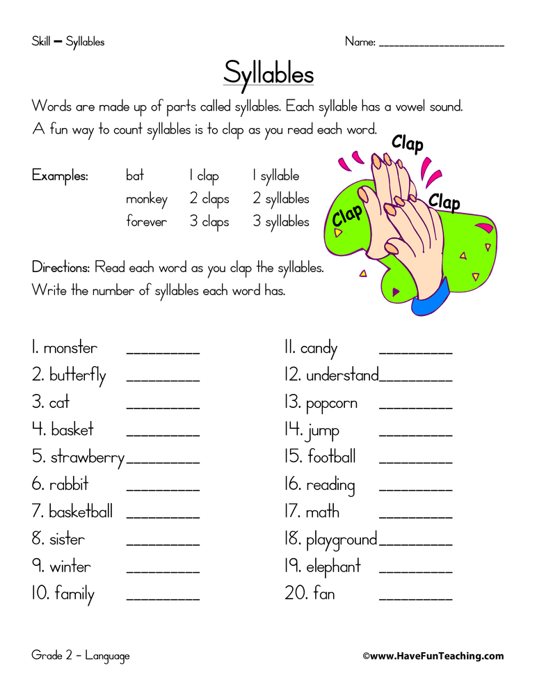 Syllables Worksheet