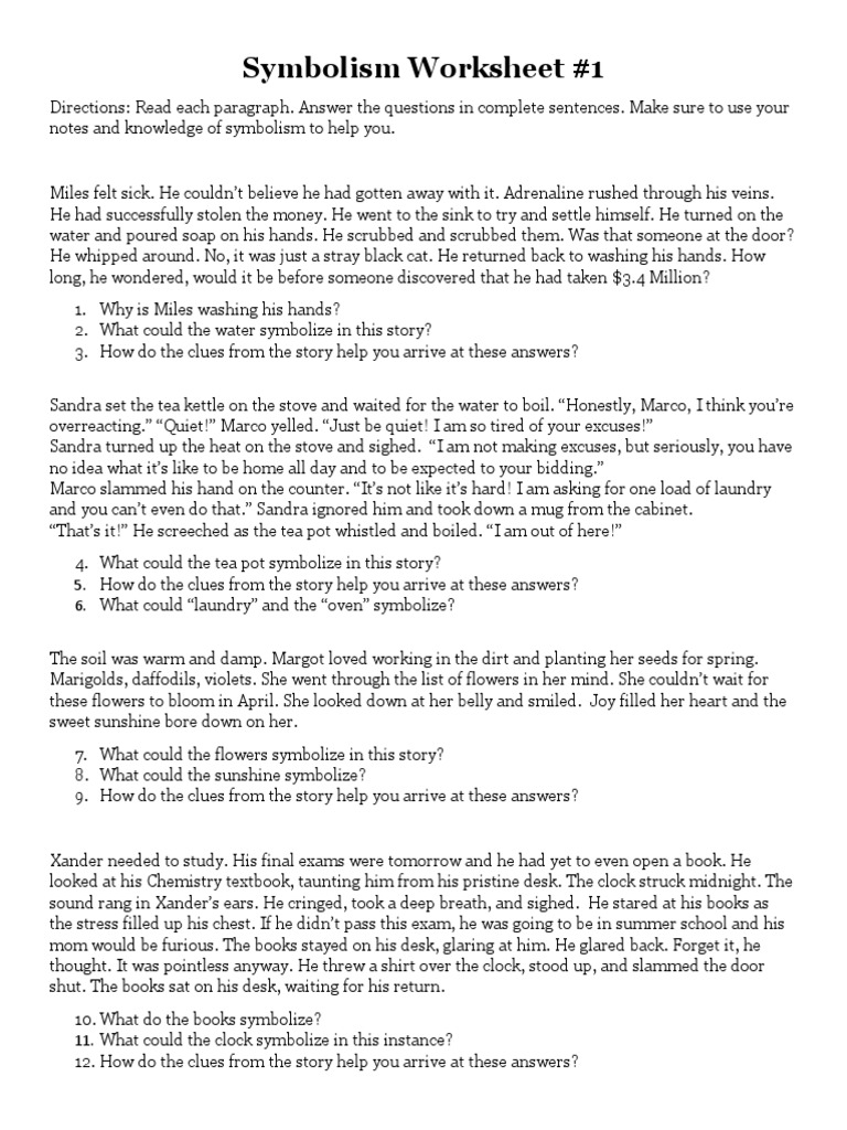 Symbolism Worksheet PDF Nature Worksheets Library