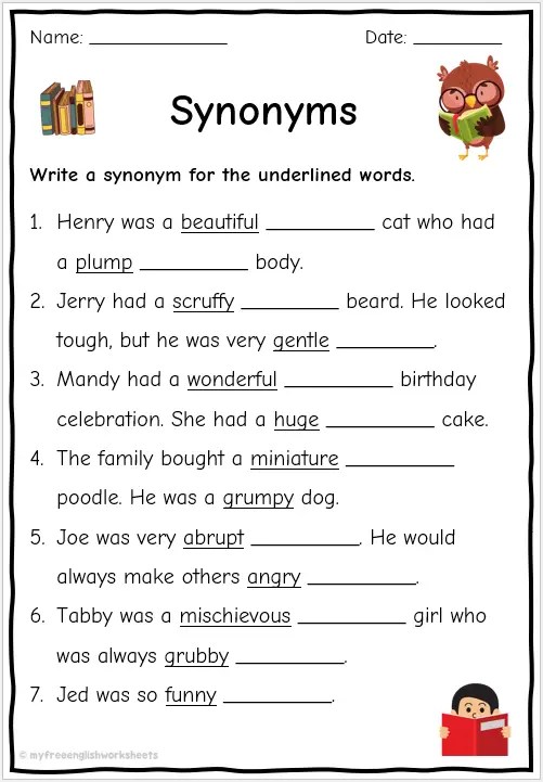 synonym and antonym worksheet