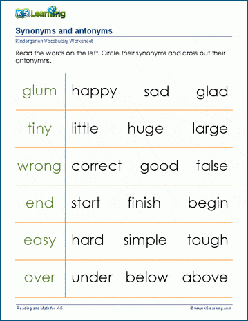 synonym and antonym worksheet