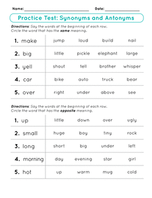 Practice Test: Synonyms and Antonyms | Interactive Worksheet ...