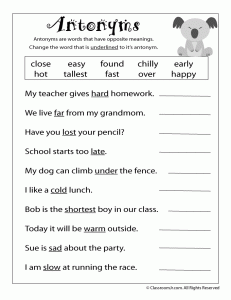 Reading Worksheets: Antonyms and Synonyms | Woo! Jr. Kids ...