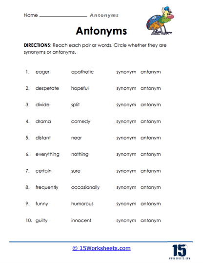 Antonyms Worksheets - 15 Worksheets Library