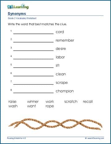 Synonyms for grade 2 | Worsheets library