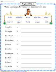 Synonyms Worksheets