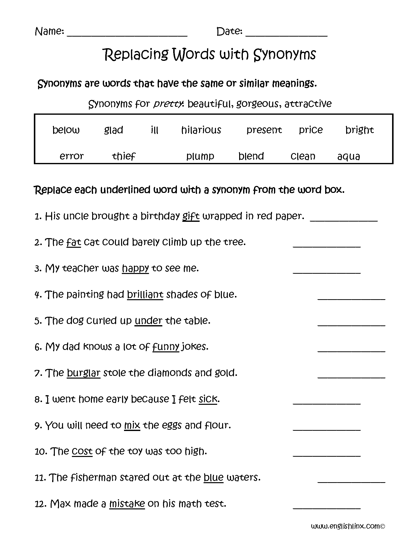 worksheets library | Synonyms Worksheets