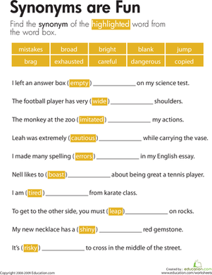 Synonyms are Fun | Interactive Worksheet 