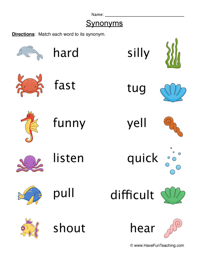 Synonyms Matching Worksheet  