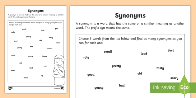 Synonyms Worksheet - Blank Synonym (teacher made) - Twinkl