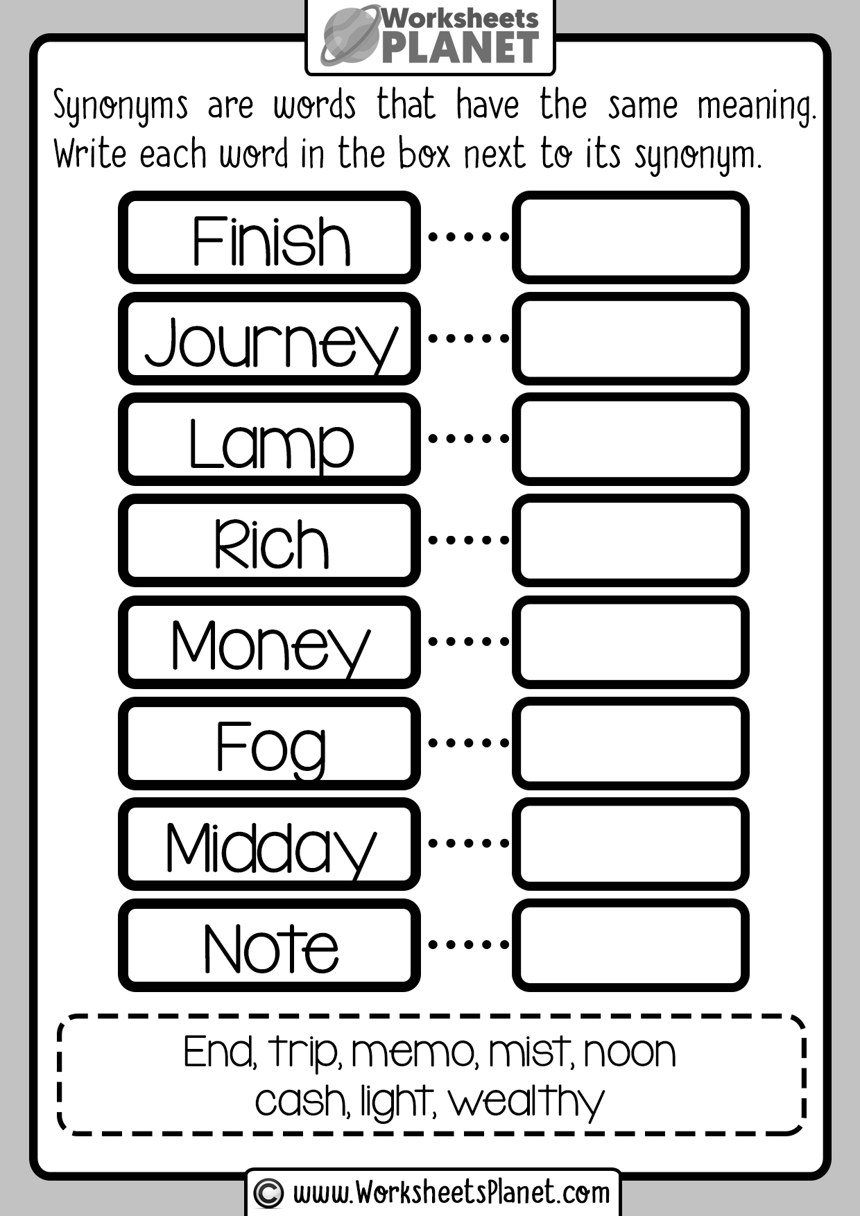 Synonyms Worksheets | Learning use of Synonyms