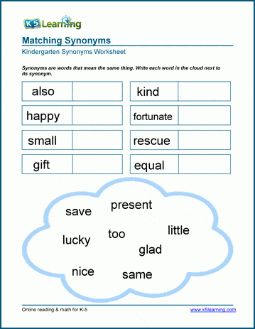 Synonyms Worksheets | Worsheets library