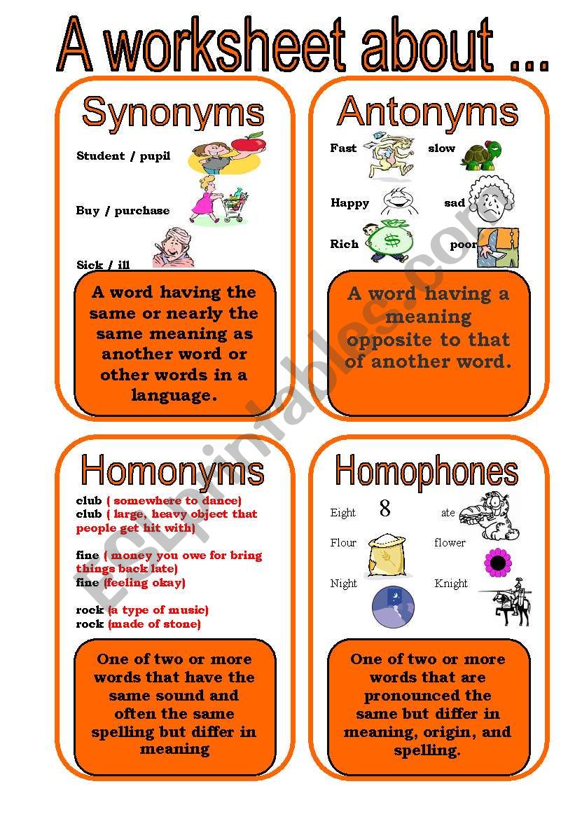 synonyms antonyms and homonyms worksheet