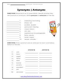 Antonyms and Synonyms Worksheets
