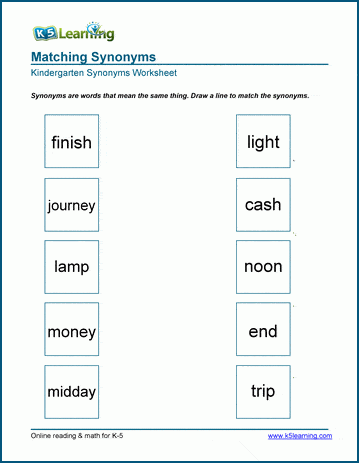Matching Synonyms Worksheets | Worsheets library