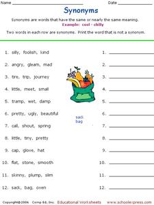 Synonyms Worksheet for 2nd - 5th Grade | Lesson Planet