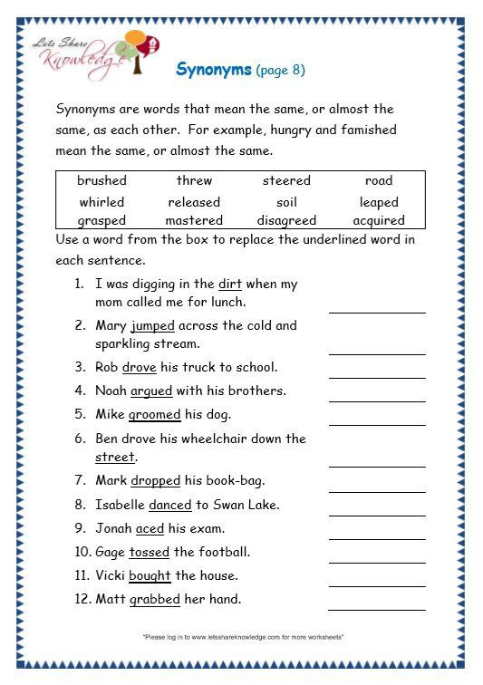 Synonyms Worksheets Grade 3 | Synonym worksheet, Worksheets for ...
