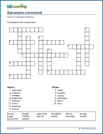synonyms worksheet 5th grade