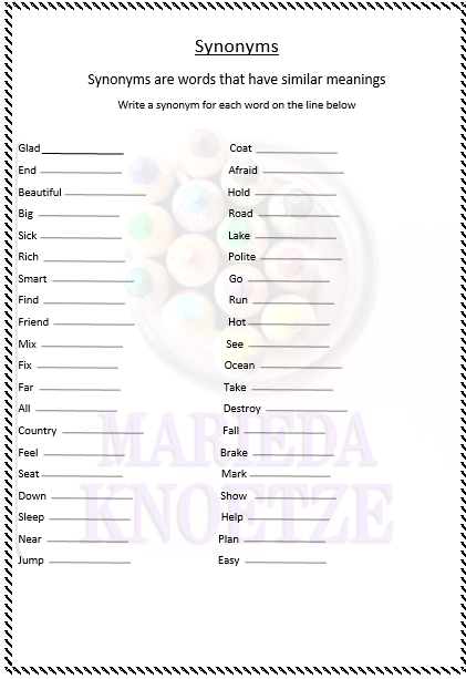 Language: Synonyms and Antonyms worksheets and Memo • Teacha!