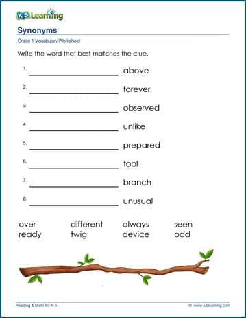 synonyms worksheet for 1st grade