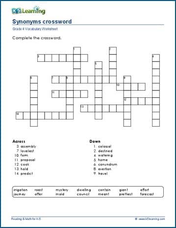 synonyms worksheet for 4th grade