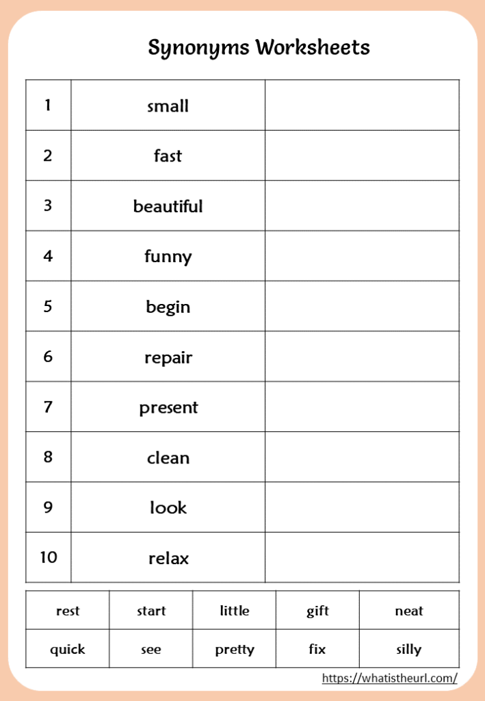 synonyms worksheet