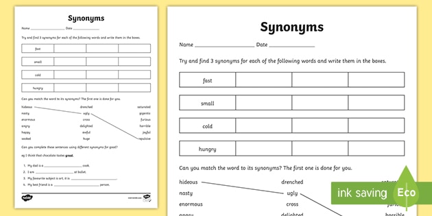 Synonym Worksheet | KS2 English | Primary Resources - Twinkl