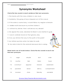 Synonym Worksheets