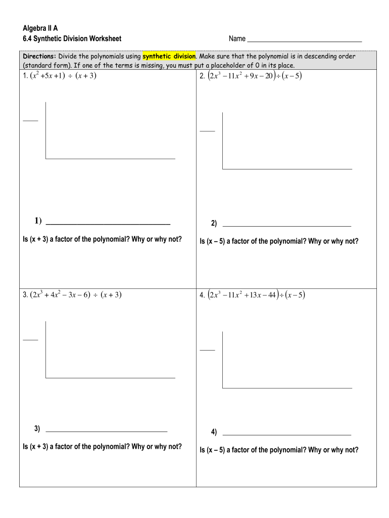 Synthetic division worksheet: Fill out &  sign online | DocHub